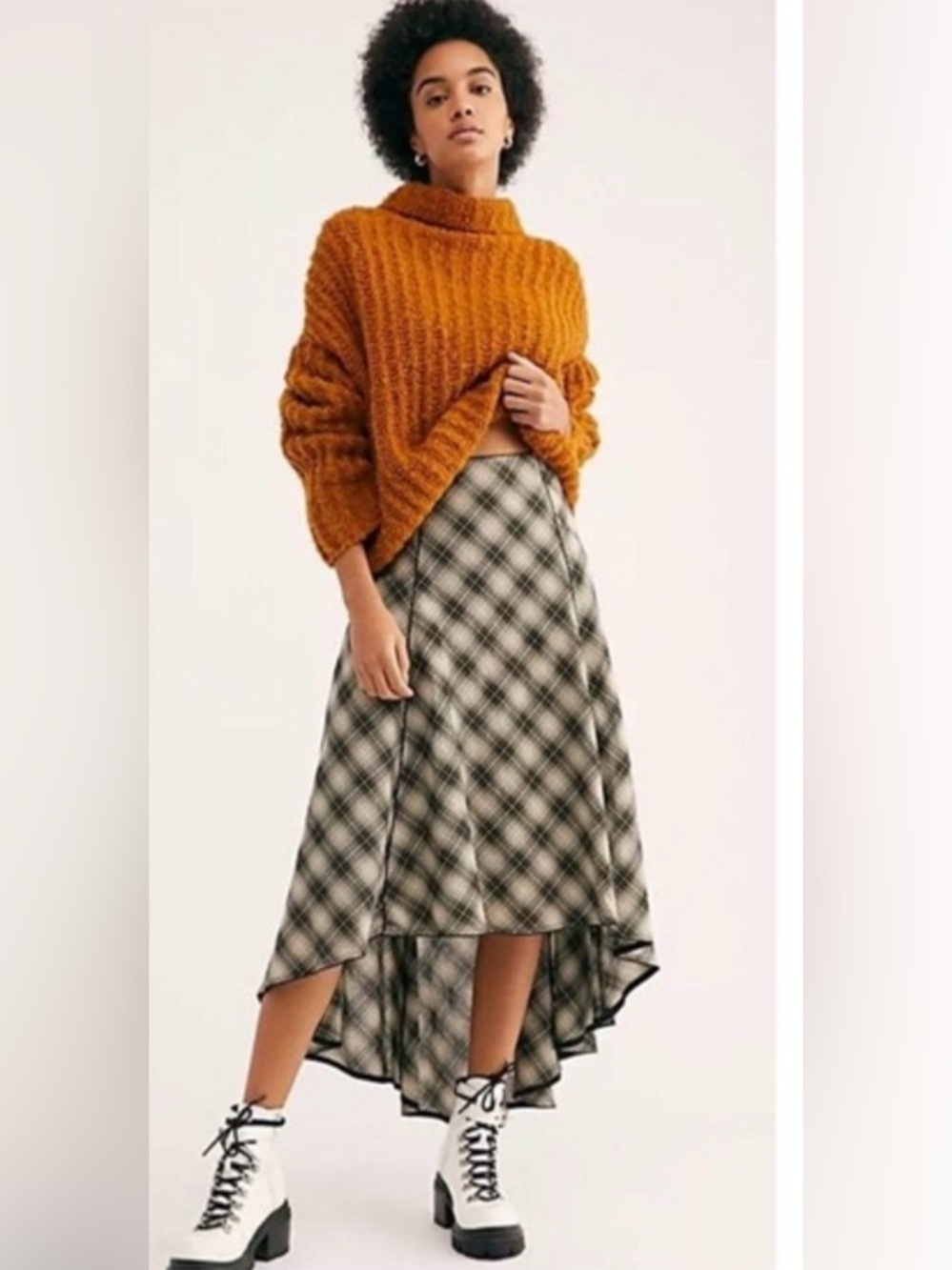 FREE PEOPLE North West Plaid Skirt Neutral Hi Lo 2